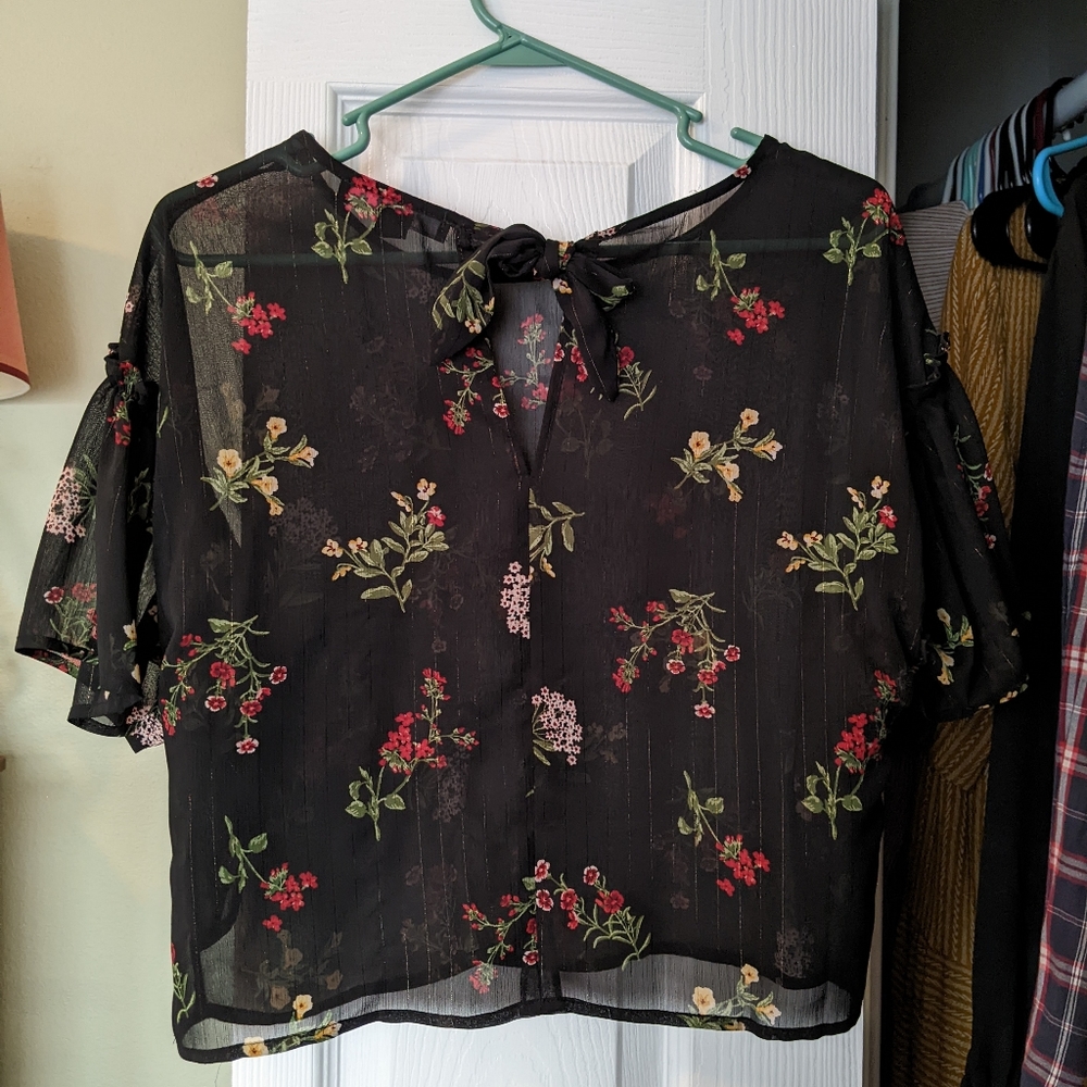 Black floral sheer top